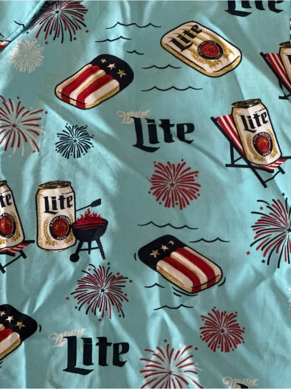 Miller Lite beer Hawaiian button up rayon shirt Mens M BBQ patriotic beach NEW - Picture 3 of 8